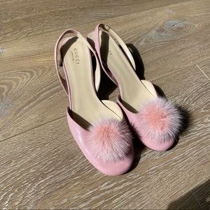 Gucci Baby Pink Mink Fur Sling Back Heels